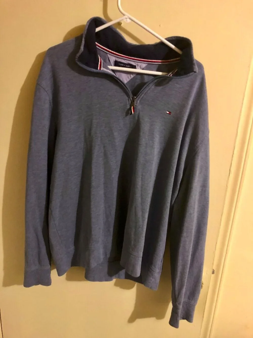 Tommy Hilfiger Mens XL Blue Quarter Zip Pullover Sweater Mock Neck Logo Casual